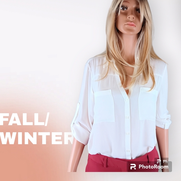 Express Tops - Express, white, button down, long sleeved blouse